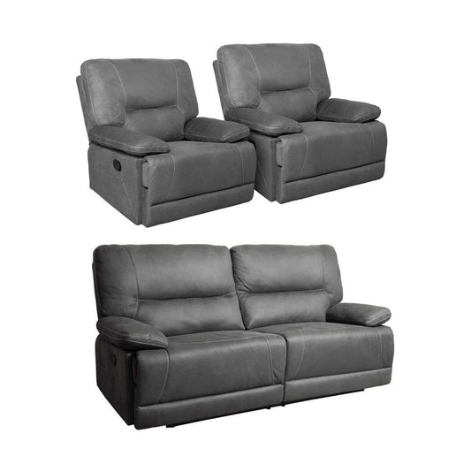 EDGE Slate Grey Leather 3 Seat Recliner Sofa