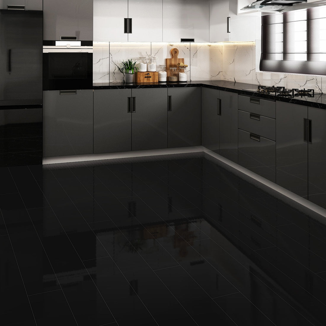 Black - Lustre SPC 6mm High Gloss Rigid Core Vinyl Flooring