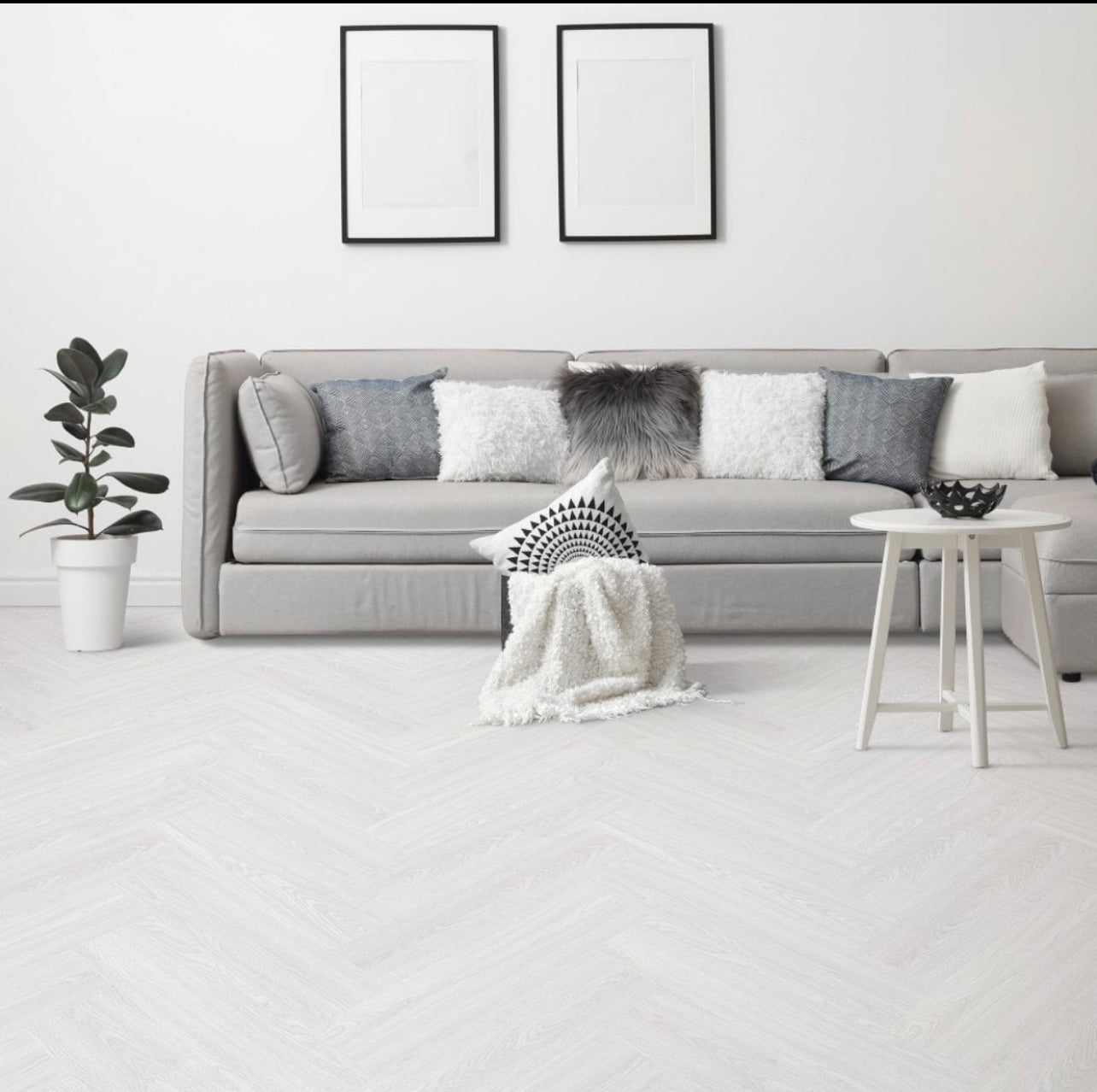 Misty White Herringbone